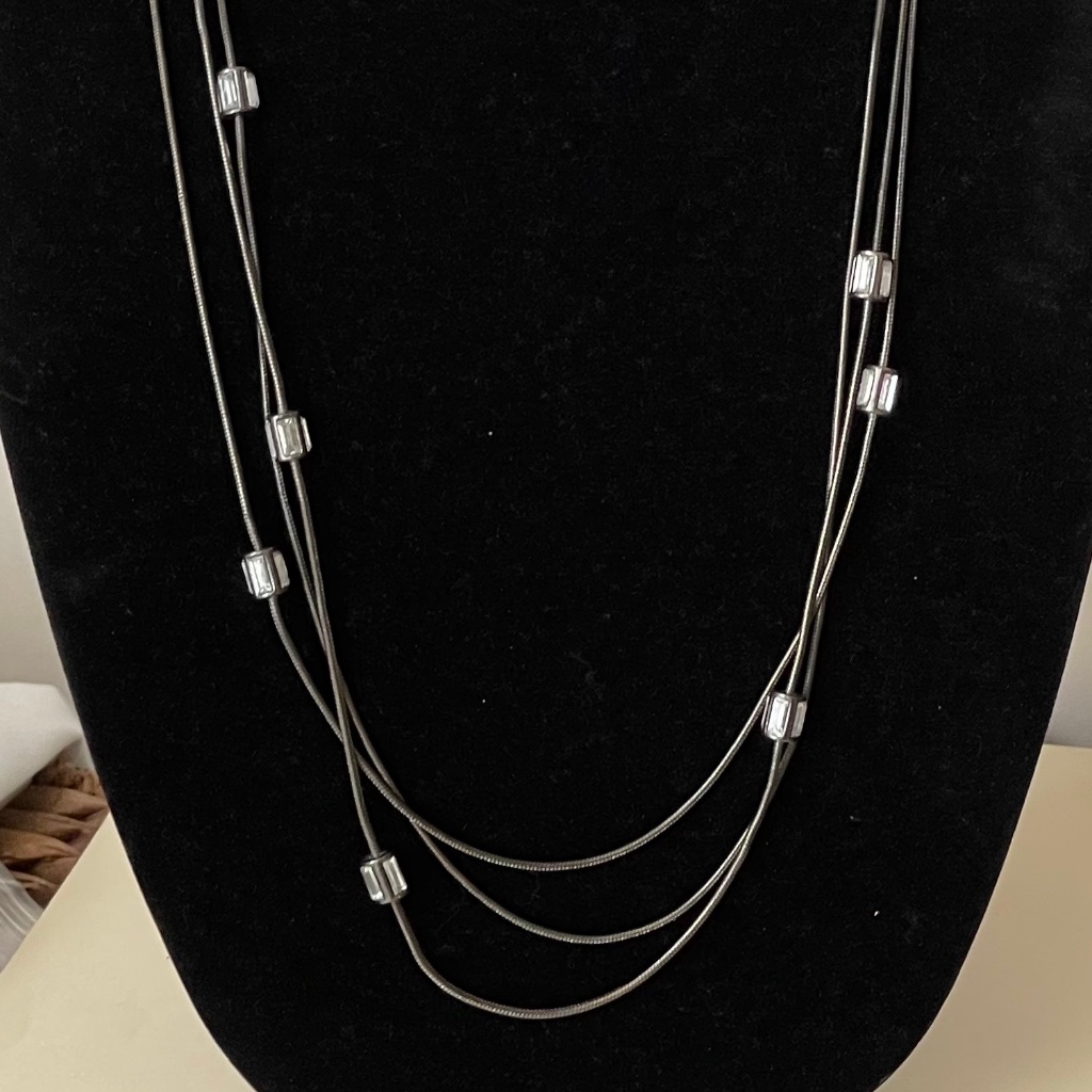 Coldwater Creek Clear Rhinestone Barrels Tubes Beads Snake Chain Necklace 17$